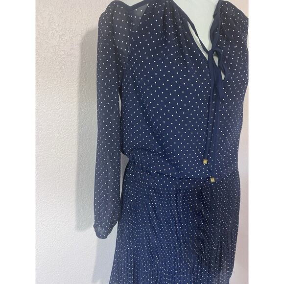 MICHAEL KORS DRESS BLUE WHITE POLKA DOTS LONG SLEEVES RUCHED TIMELESS PREPPY S - Picture 2 of 12